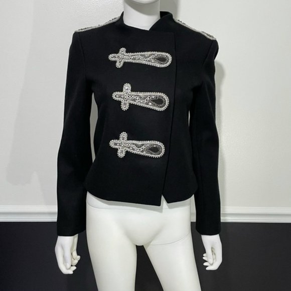 New Alice + Olivia wool military band embellished crop oversized blazer jacket - Picture 9 of 16